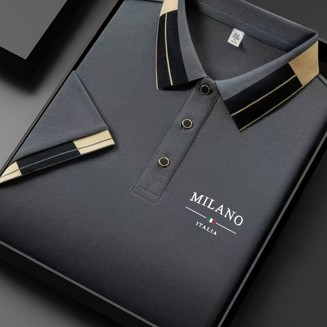 Camisa POLO ligera y suave para hombre con estampado 'MILANO ITALIA' | Ropa transpirable de verano casual y de negocios, corte regular, cuello con botones, ideal para vacaciones y uso diario, diseño de contraste de moda, tejido suave