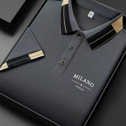 Camisa POLO ligera y suave para hombre con estampado 'MILANO ITALIA' | Ropa transpirable de verano casual y de negocios, corte regular, cuello con botones, ideal para vacaciones y uso diario, diseño de contraste de moda, tejido suave