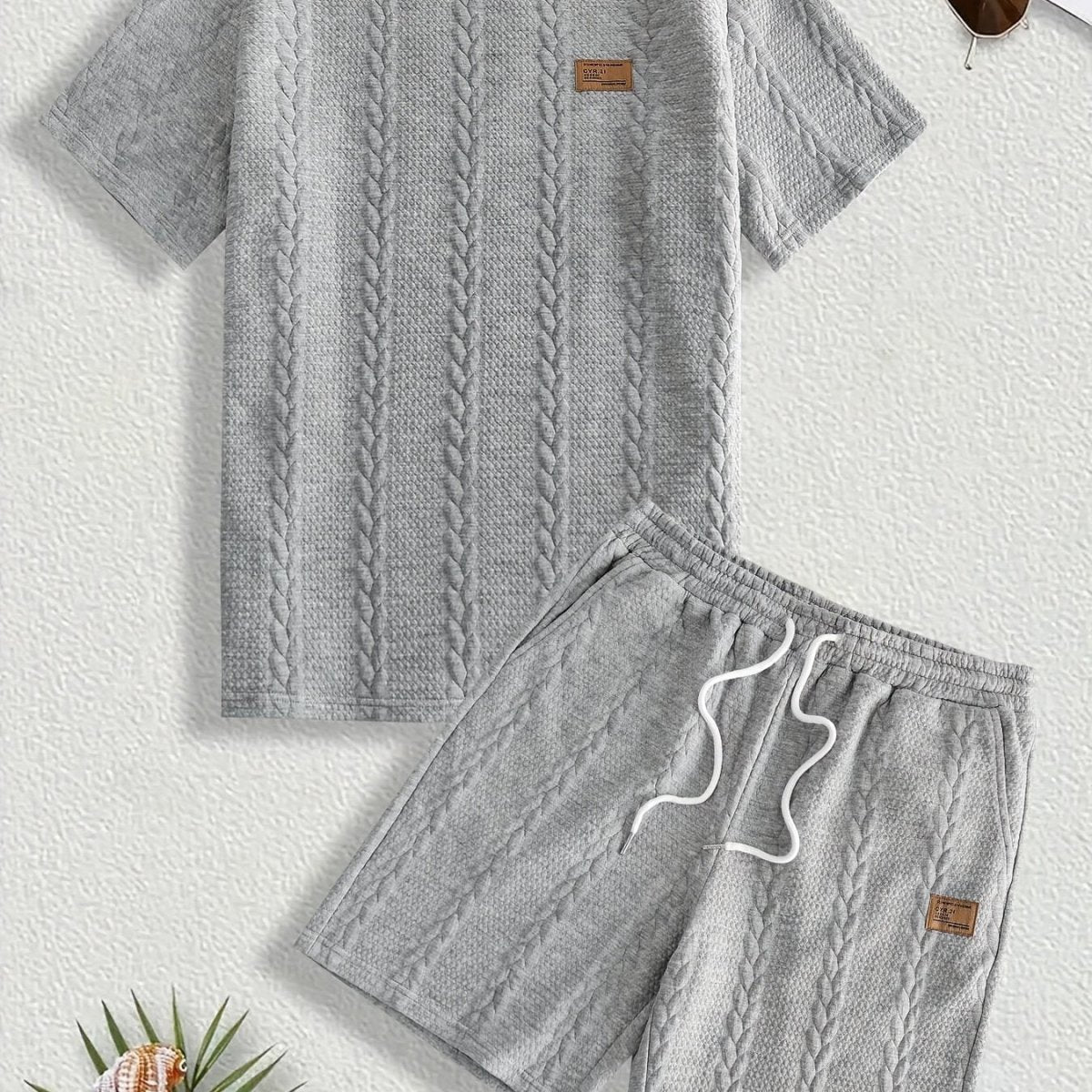 Camiseta de manga curta e shorts com cordão - Marrom, Conjunto de verão